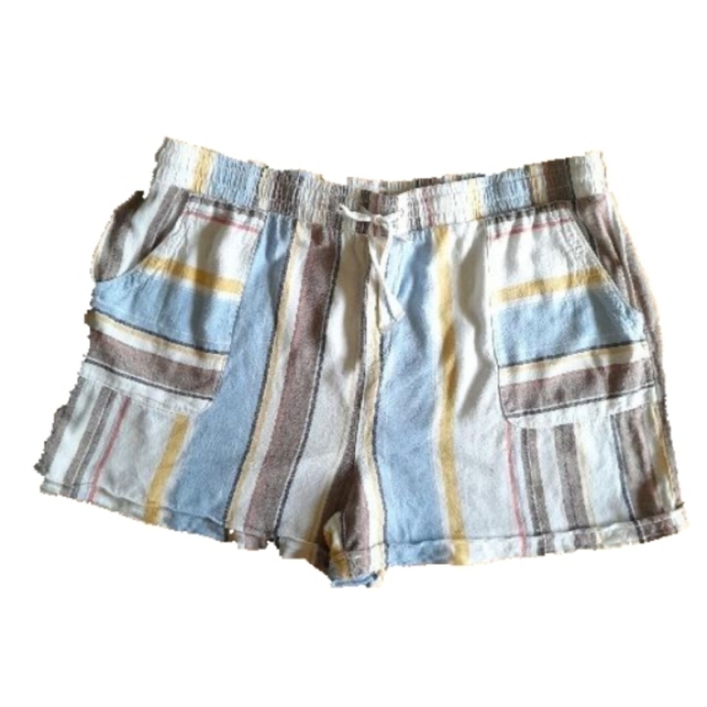 Time and tru linen blend shorts Striped White Gray Blue Elastic Waist  XXL